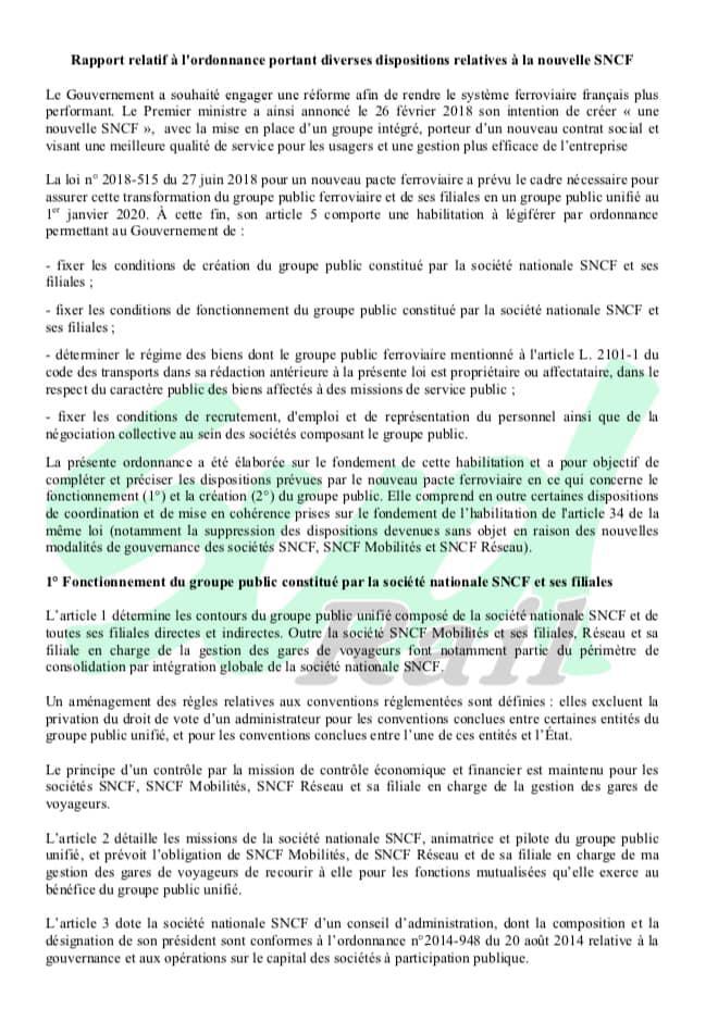 Rapport relatif « confidentiel » à l’ordonnance portant diverses dispositions relatives à la nouvelle SNCF Rapport relatif « confidentiel » à l’ordonnance portant diverses dispositions relatives à la nouvelle SNCF
