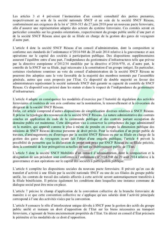 Rapport relatif « confidentiel » à l’ordonnance portant diverses dispositions relatives à la nouvelle SNCF