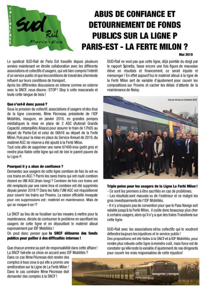 Abus de confiance et détournement de fonds publics sur la ligne P Paris Est - La Ferté Milon ?