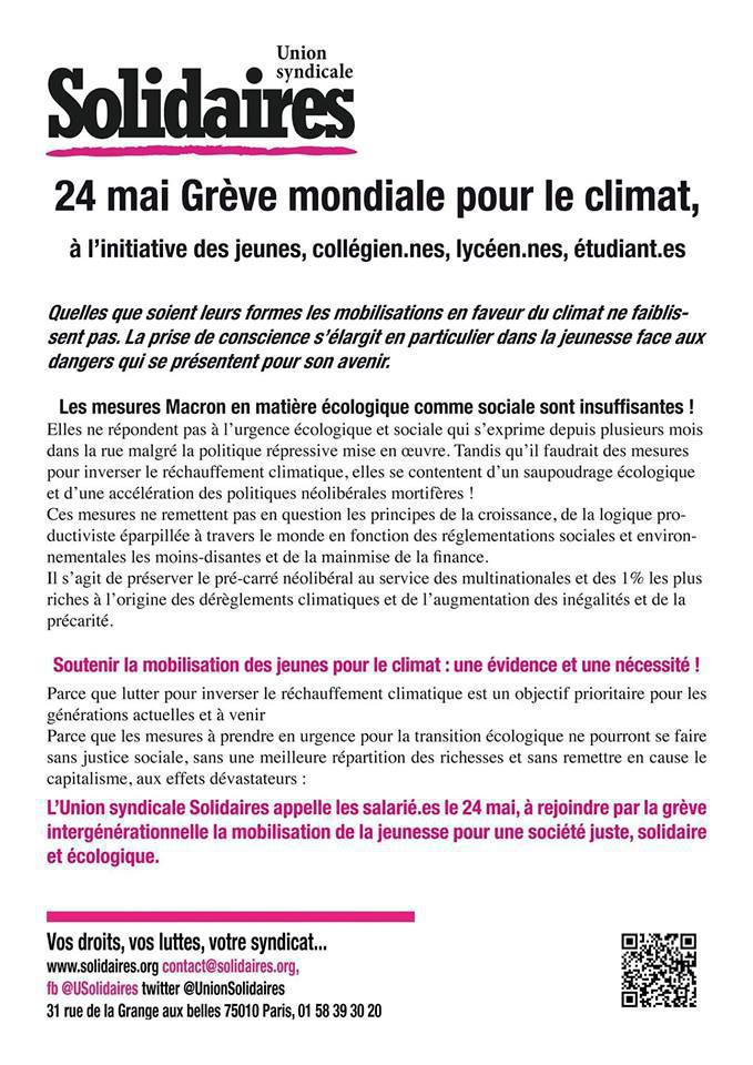 24 Mai grève mondiale pour le climat