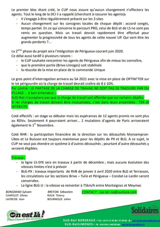 DCI Traction : Nouvelle UP Limousin - Périgord