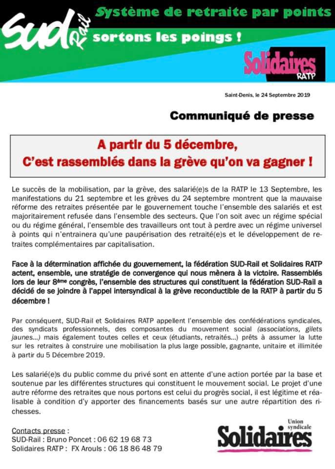 A partir du 5 décembre, c'est rassemblés dans la grève qu'on va gagner !