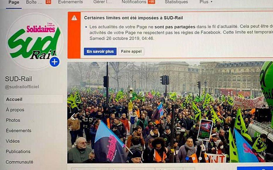 Facebook restreint les comptes des syndicats SUD Rail et CGT cheminots Facebook restreint les comptes des syndicats SUD Rail et CGT cheminots