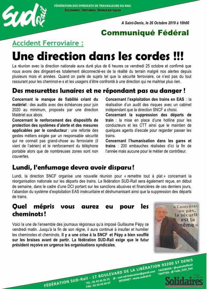 Accident ferroviaire : Une direction dans les cordes !!
