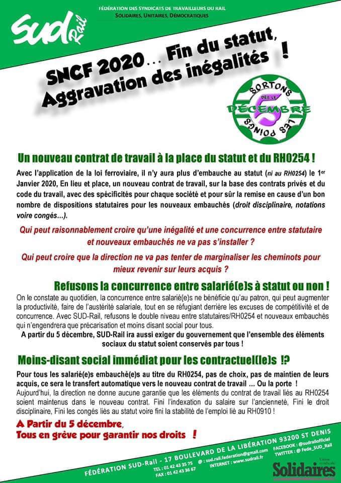 SNCF 2020...Fin du statut, Aggravation des Inégalités !
