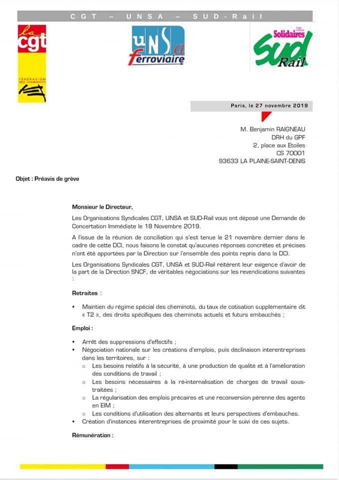 Préavis national unitaire de grève reconductible à partir du 04 décembre 19h