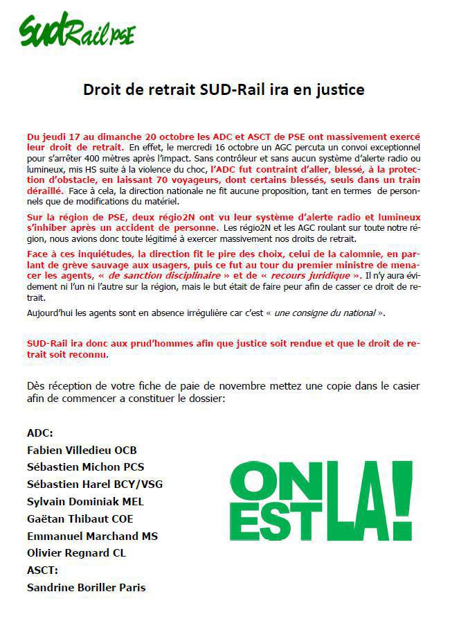 Droit de retrait : SUD Rail ira en justice !