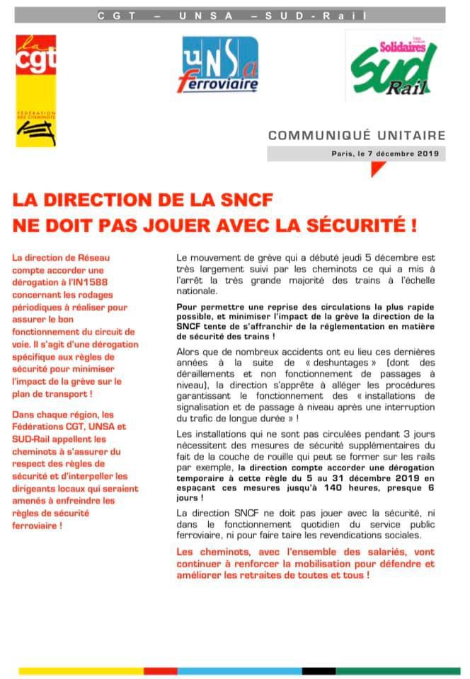 La direction de la SNCF ne doit pas jouer avec la sécurité