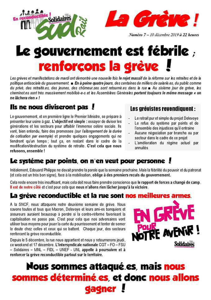 Numéro 7 : Le gouvernement est fébrile; renforçons la grève !