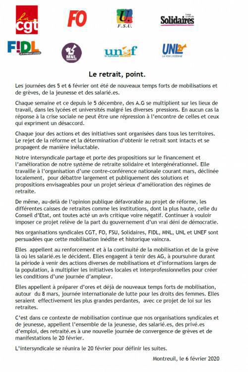Communiqué de l'intersyndicale...