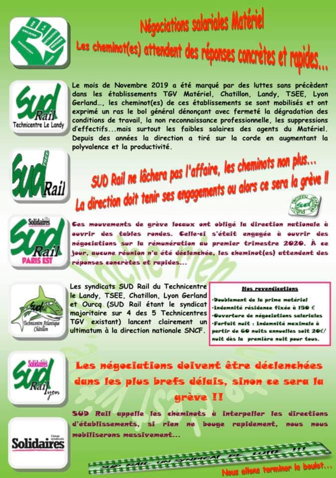 Négociations salariales Matériel : Les cheminot(es) attendent des réponses concrètes et rapides...