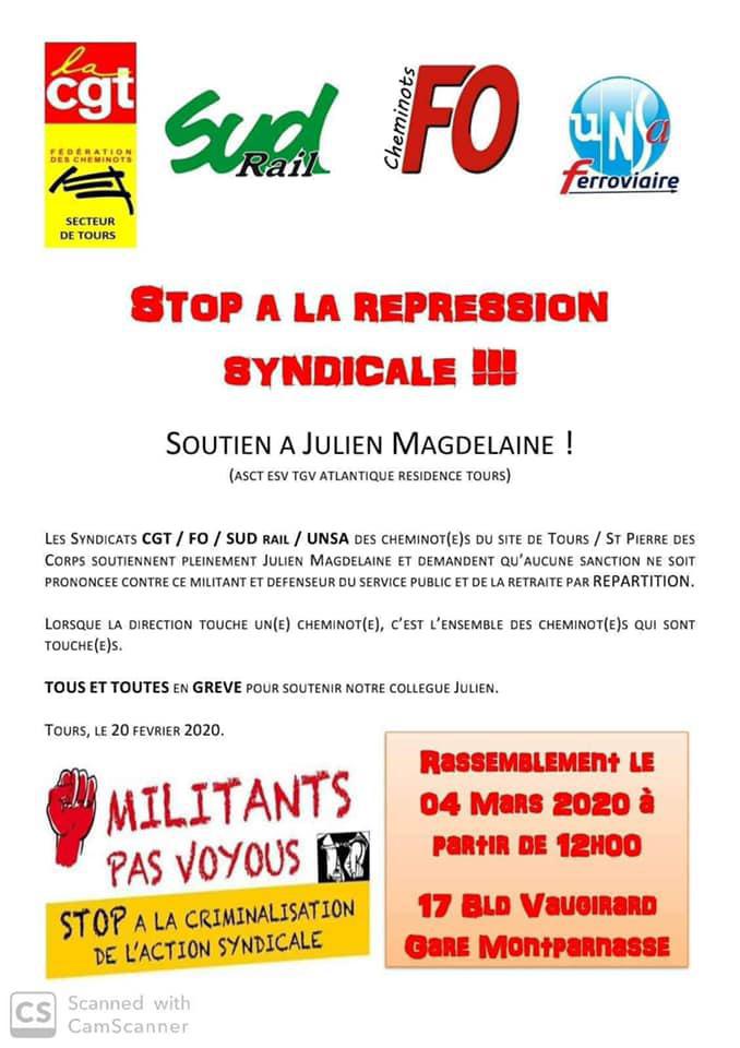 STOP à la répression syndicale !!!