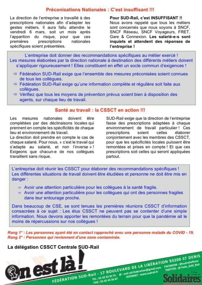 COVID-19 : Compte Rendu CSSCT Centrale
