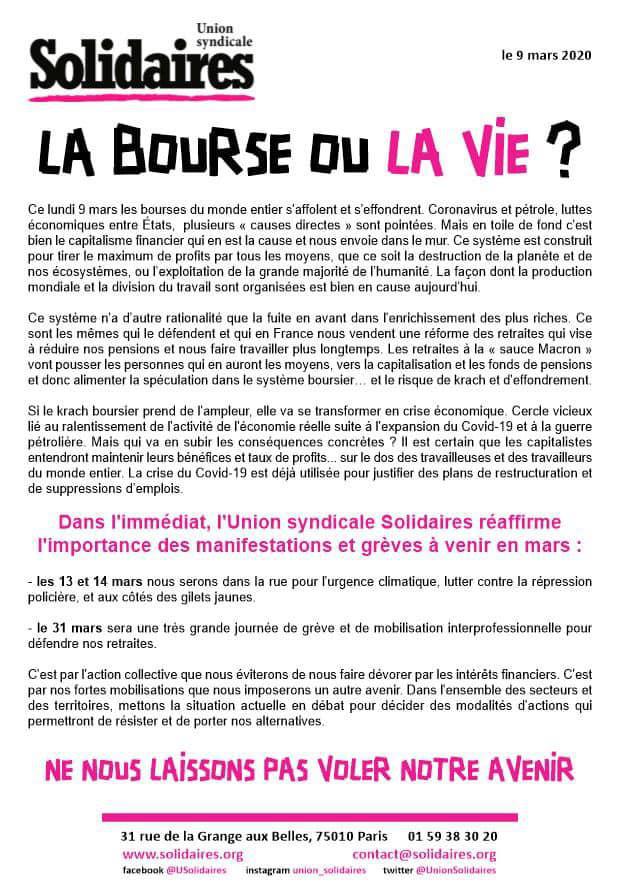 La bourse où la vie ? La bourse où la vie ?