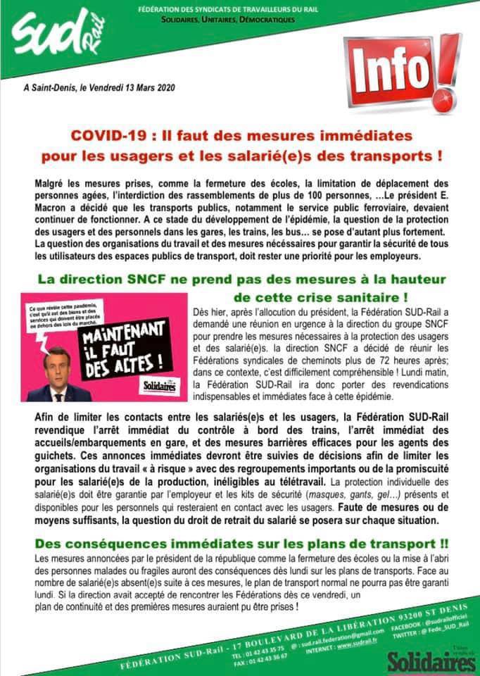 COVID-19 : Il faut des mesures immédiates pour les usagers et les salarié(e) des transports !