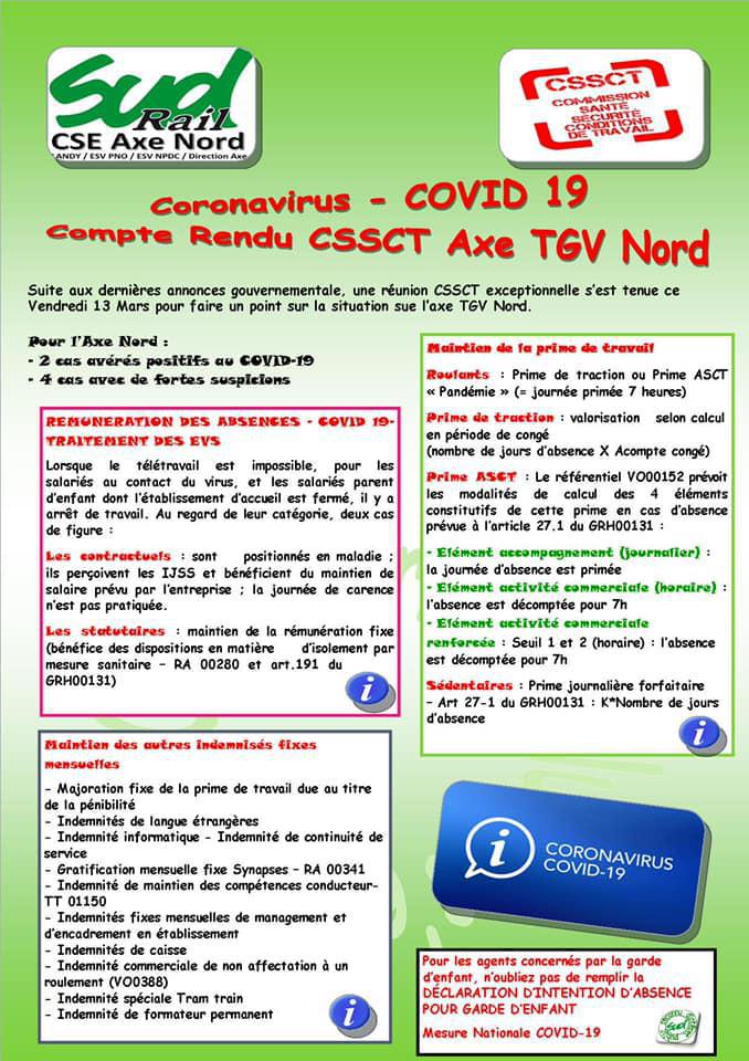 COVID-19 : Compte Rendu CSSCT Axe TGV Nord