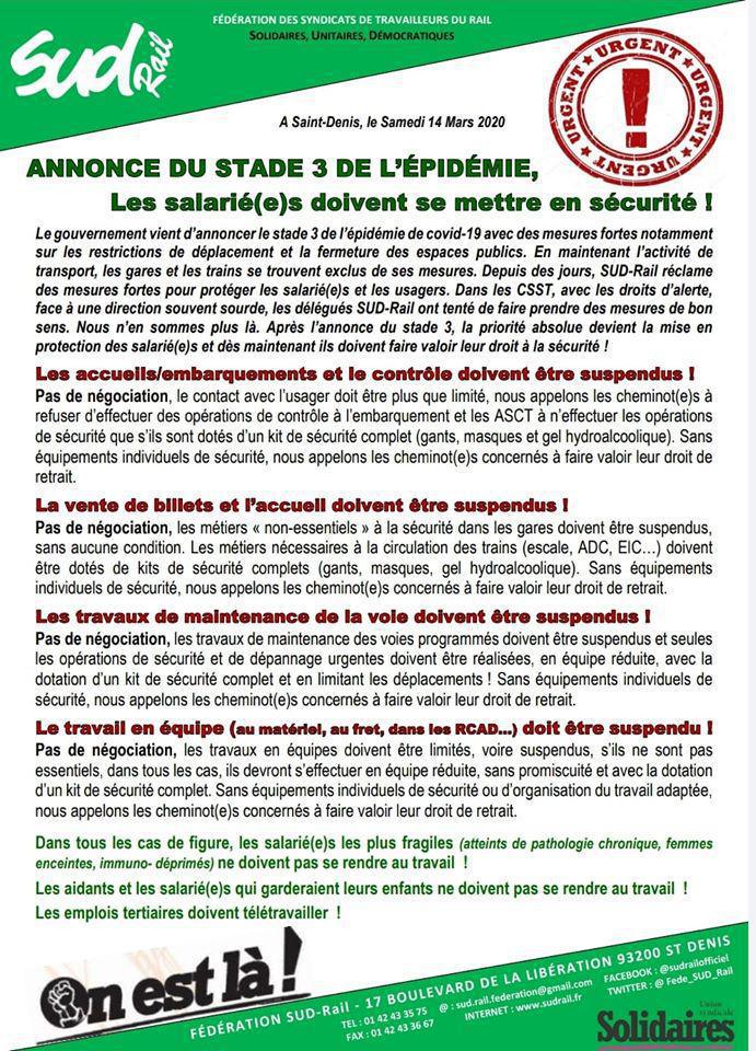 Annonce du Stade 3 de l’épidémie, les salariés doivent se mettre en sécurité !