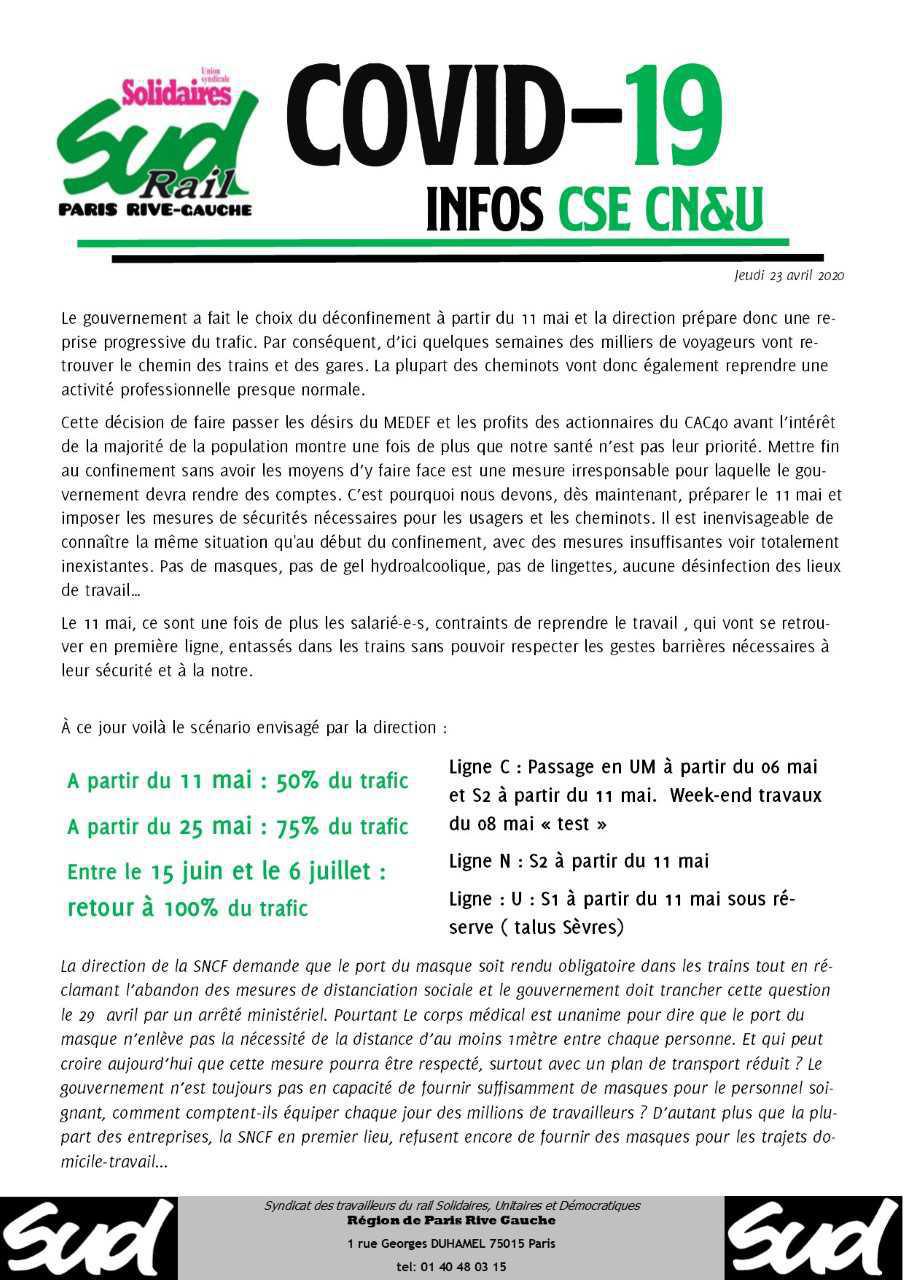 COVID-19 : Infos CSE CN&U