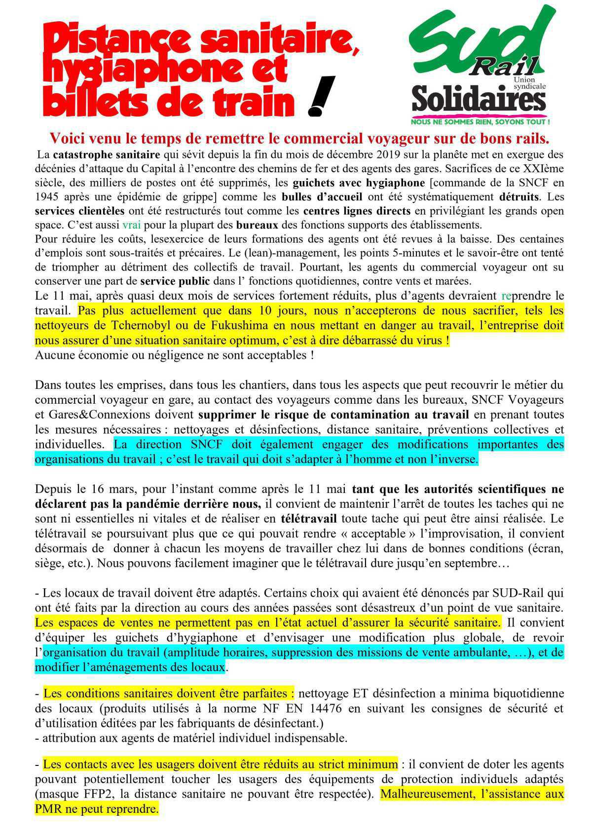 Distance sanitaire hygiaphone et billets de trains !