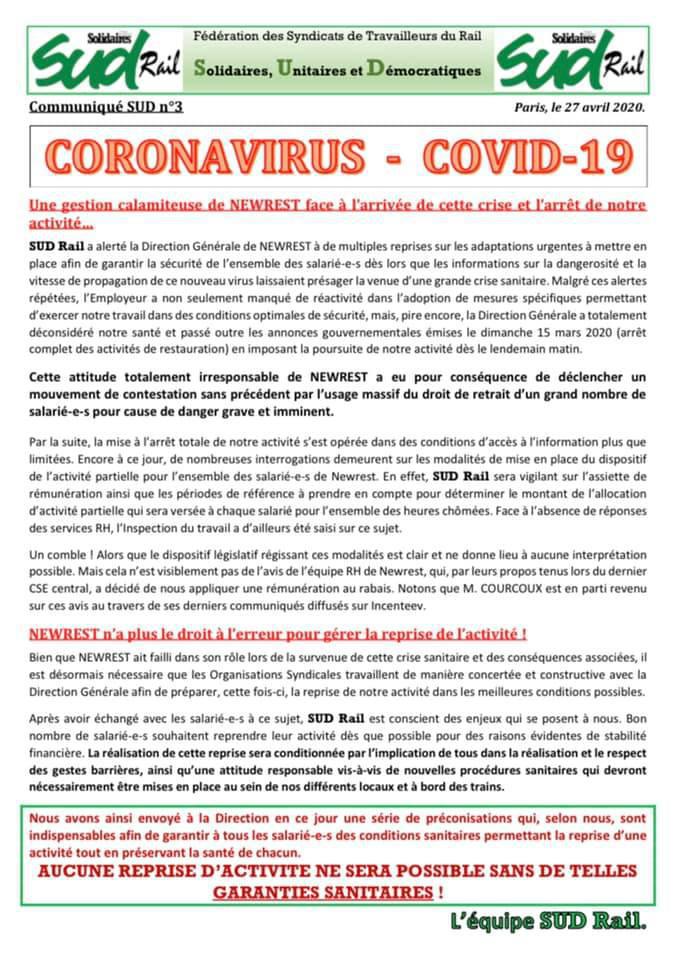 Une gestion calamiteuse de NEWREST face à l'arrivée de cette crise et l'arrêt de notre activité