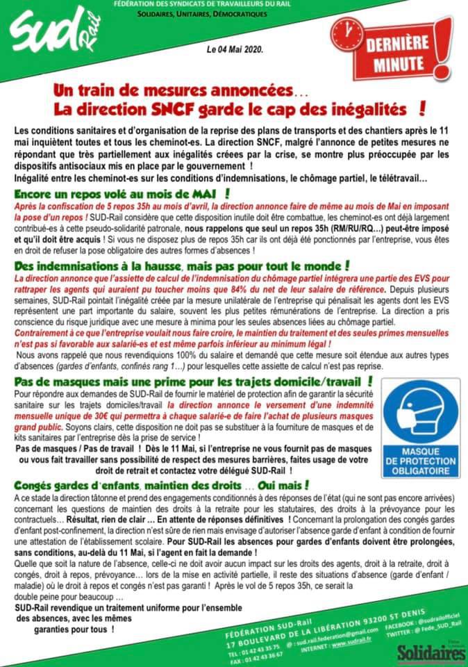 Un train de mesures annoncées... La direction SNCF garde le cap des inégalités !