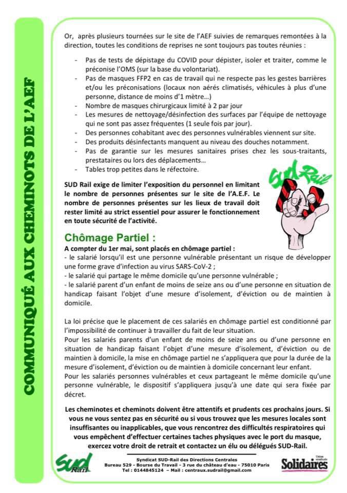 Communiqué aux cheminots de l'AEF