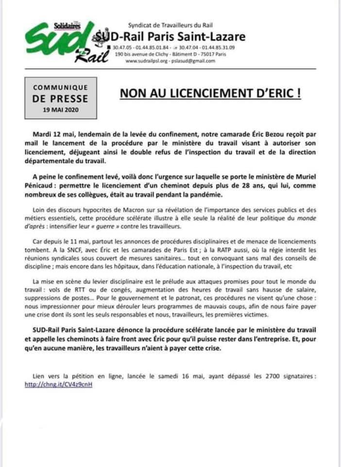 NON au licenciement d'Eric