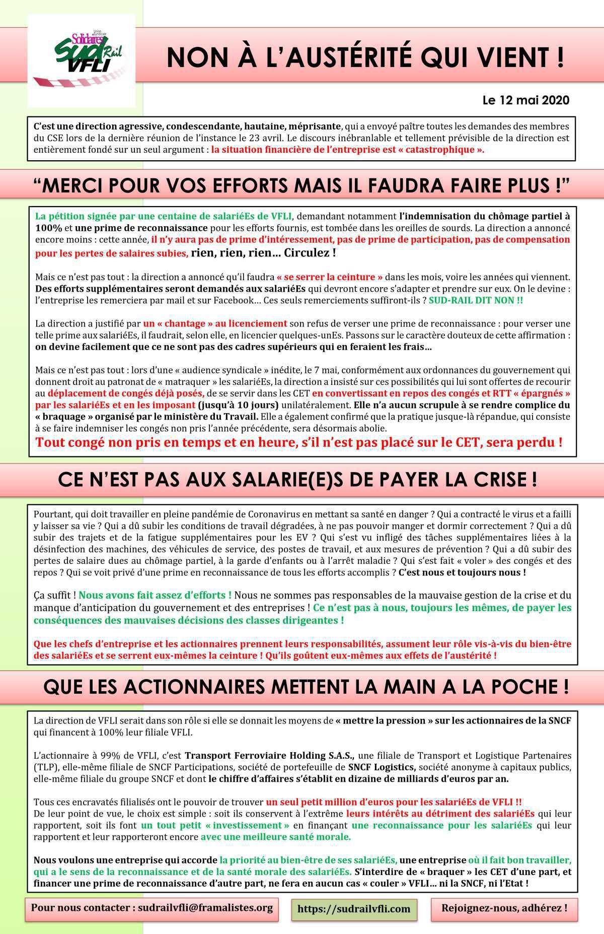 NON à l'austérité qui vient !