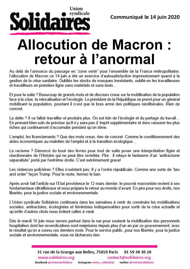 Allocution de Macron : retour à l'anormal