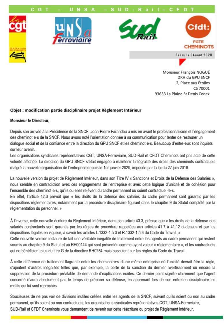 Courrier unitaire sur la modification partie disciplinaire du projet règlement intérieur Courrier unitaire sur la modification partie disciplinaire du projet règlement intérieur