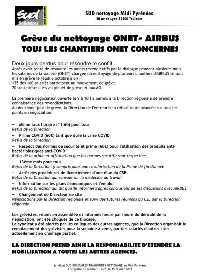 Grève du nettoyage ONET-AIRBUS !