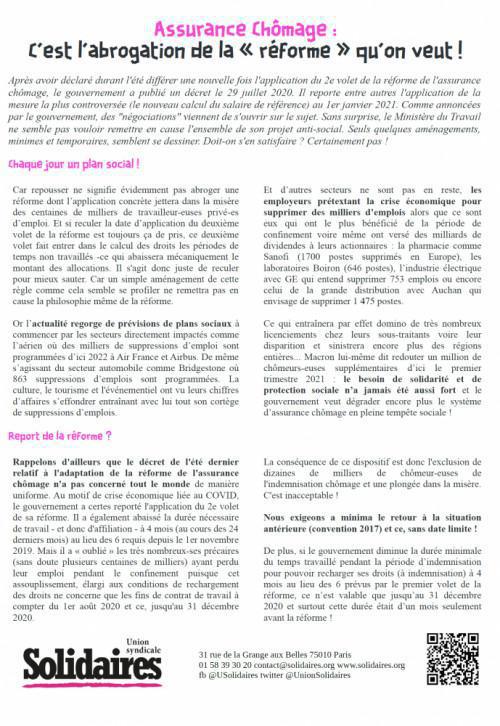 Assurance Chômage : C’est l’abrogation de la « réforme » qu’on veut ! Assurance Chômage : C’est l’abrogation de la « réforme » qu’on veut !