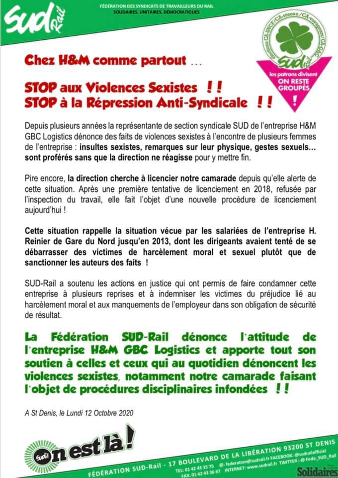 STOP aux Violences Sexistes !! STOP à la Répression Anti-Syndicale !!