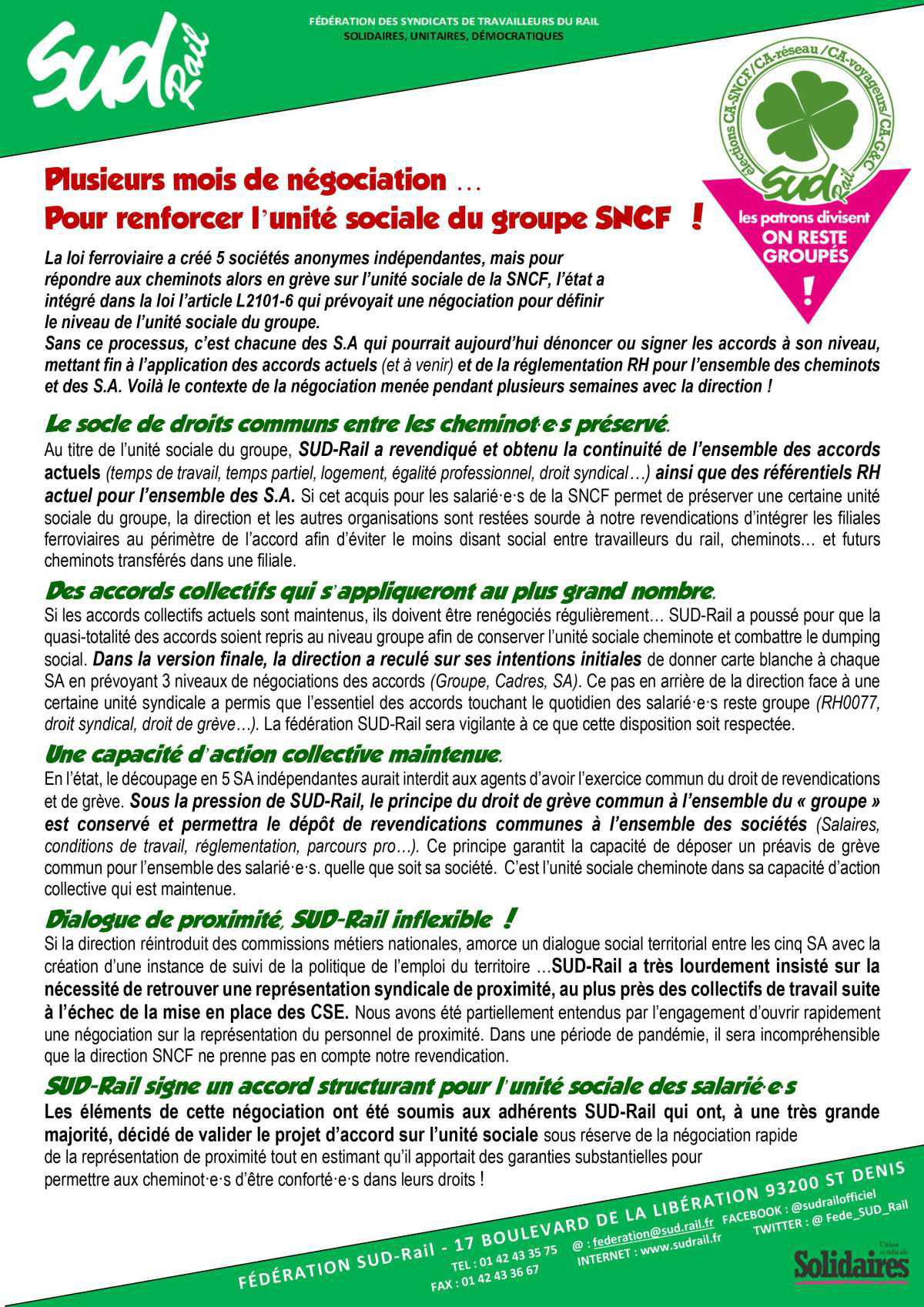 Plusieurs mois de négociations... Pour renforcer l’unité sociale du groupe SNCF !