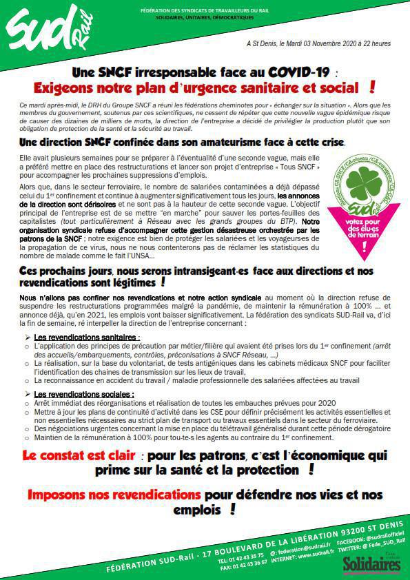 Une SNCF irresponsable face au COVID-19 : exigeons notre plan d'urgence sanitaire et social