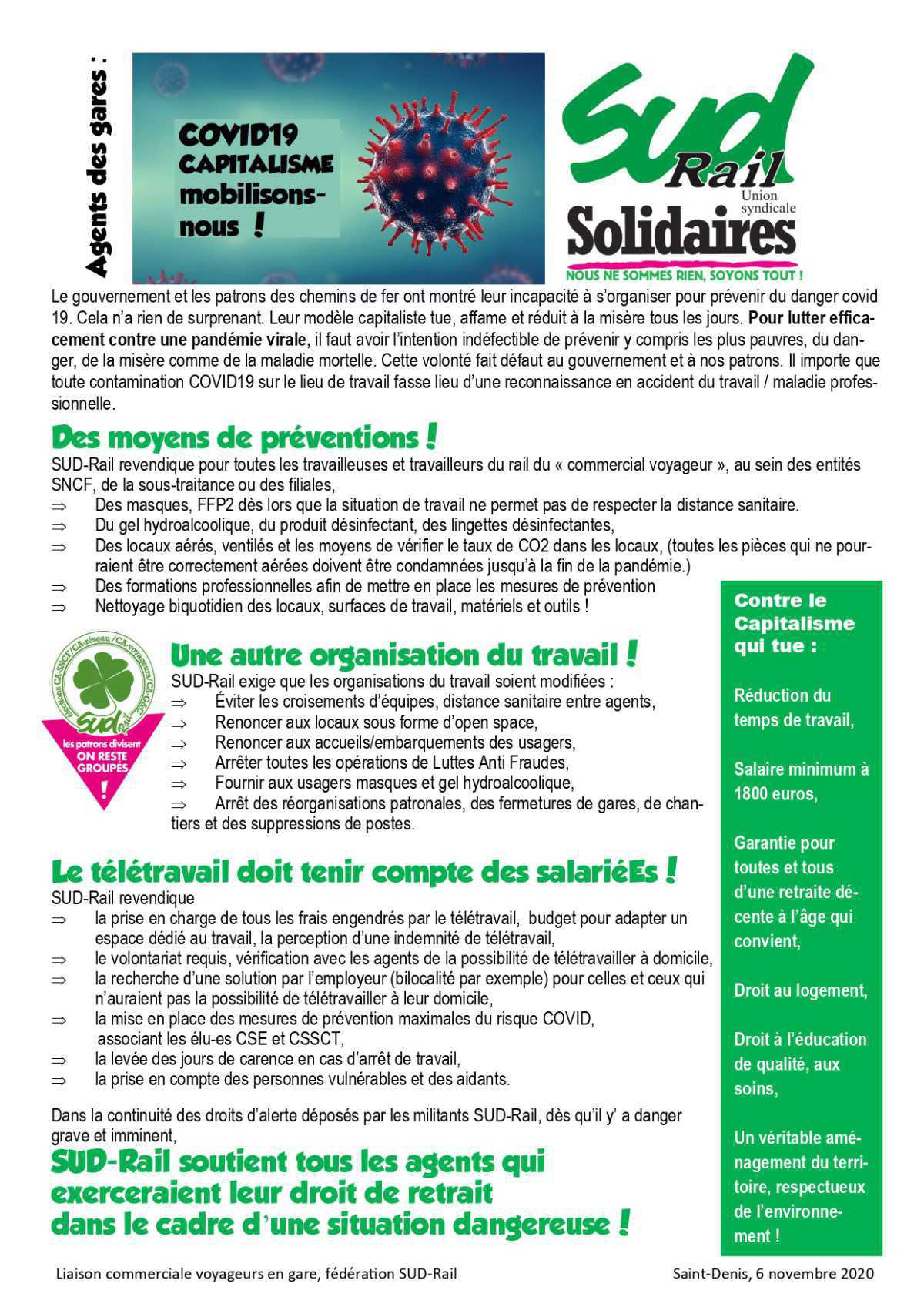 Agents des gares : Moyens de préventions, organisation du travail, télétravail...