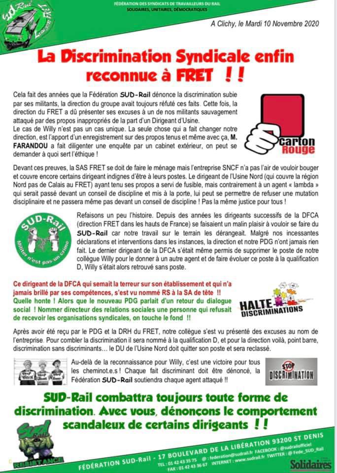 La discrimination syndicale enfin reconnue à FRET