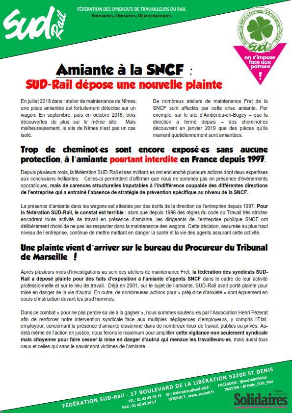  Amiante à la SNCF : SUD-Rail dépose une nouvelle plainte !