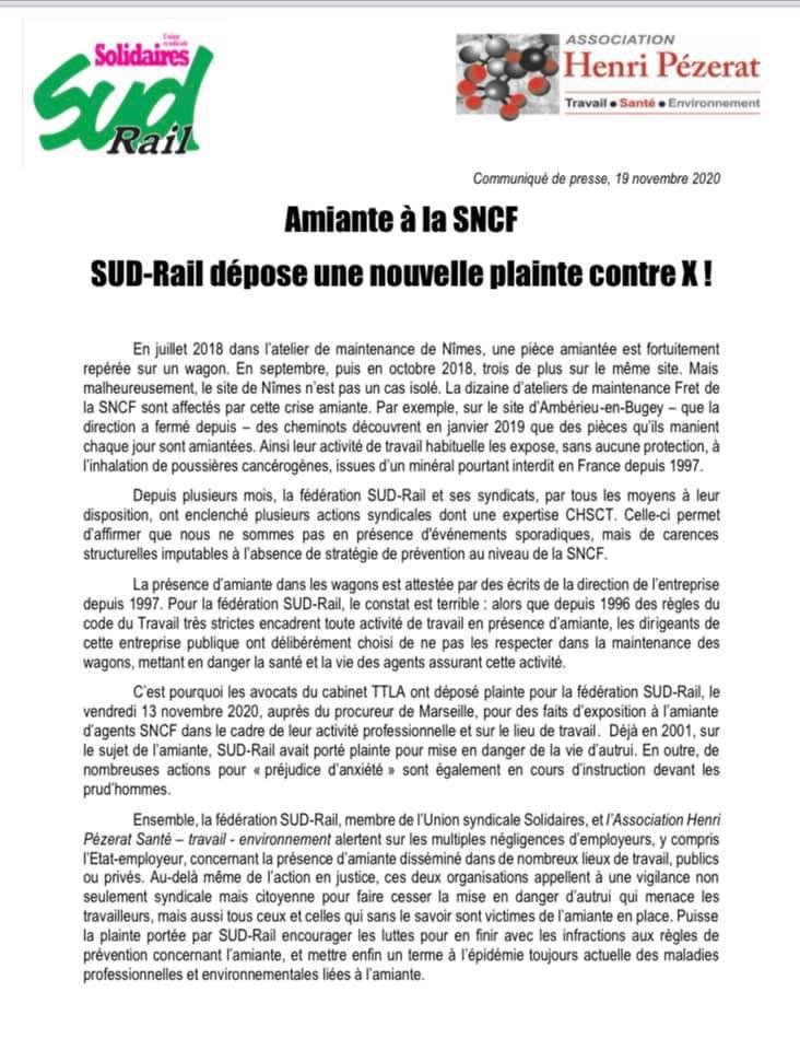  Amiante à la SNCF : SUD-Rail dépose une nouvelle plainte !