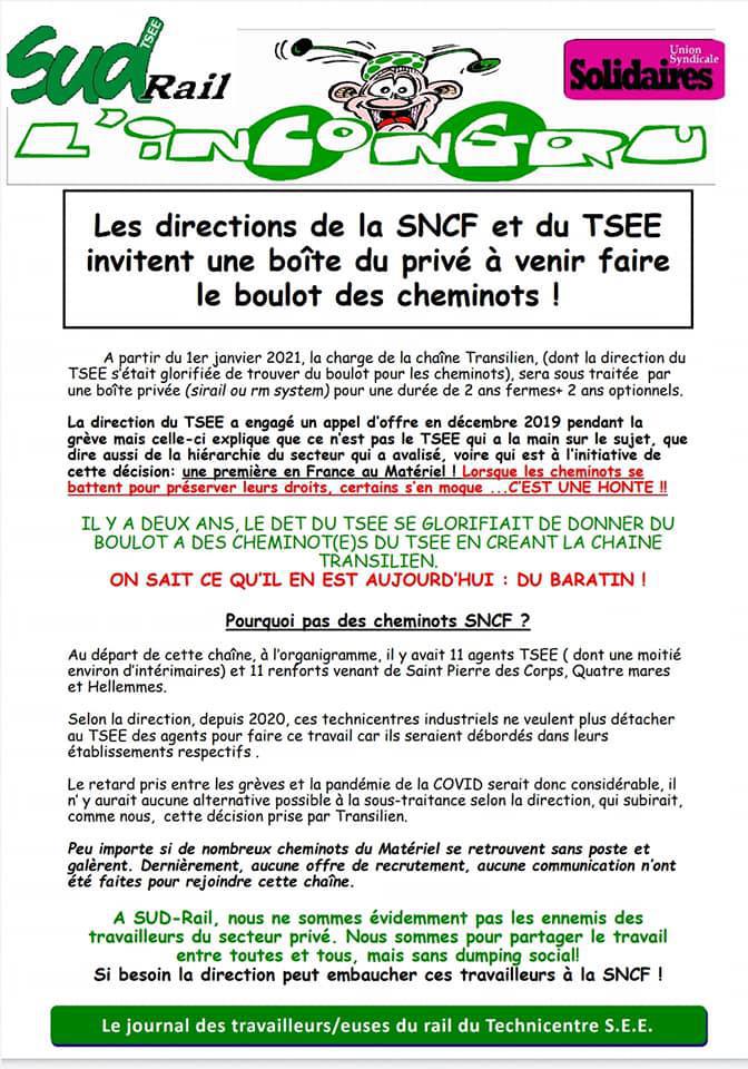 Les directions de SNCF et du TSEE invitent une boîte du privé à venir faire le boulot des cheminots ! 