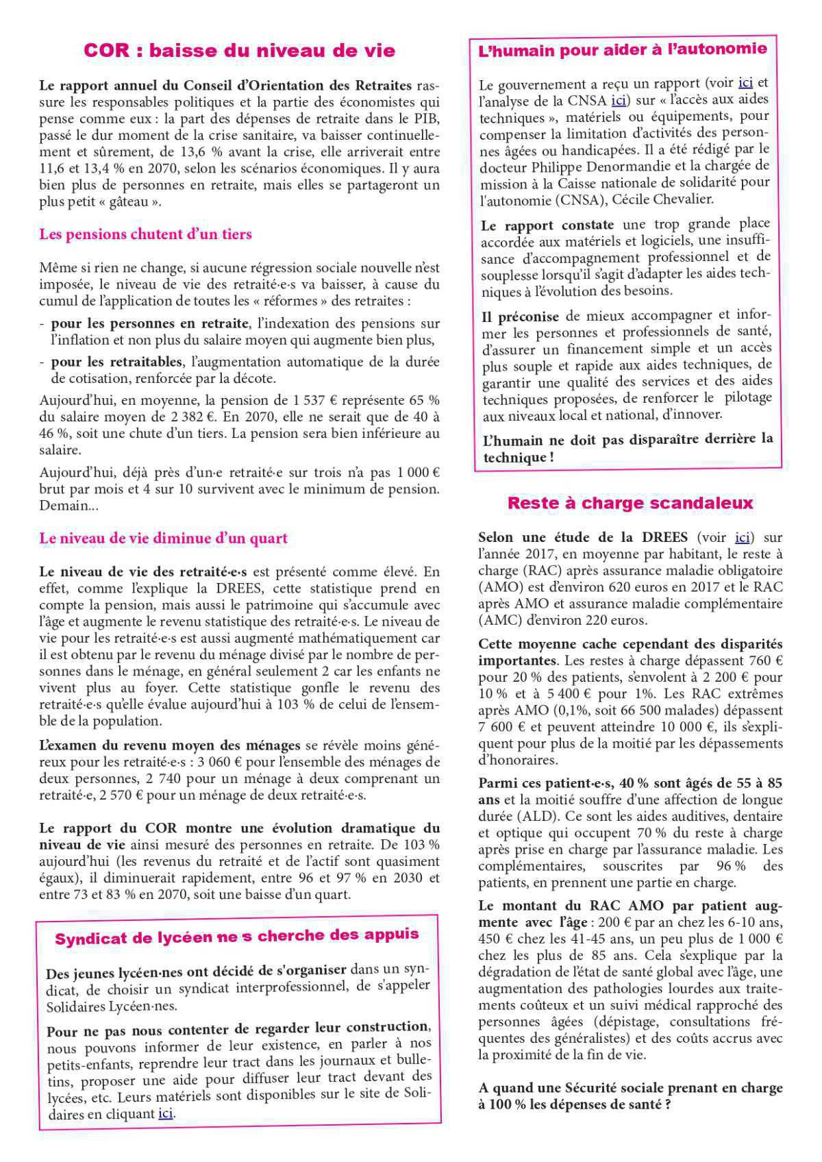 Note n° 76 aux retraitées et retraités adhérant à Solidaires Note n° 76 aux retraitées et retraités adhérant à Solidaires