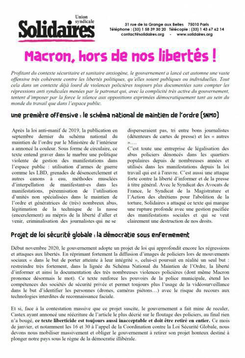 Macron, hors de nos libertés ! Macron, hors de nos libertés !