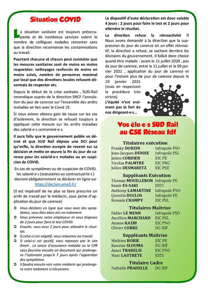 Infos du CSE Réseau Ile de France