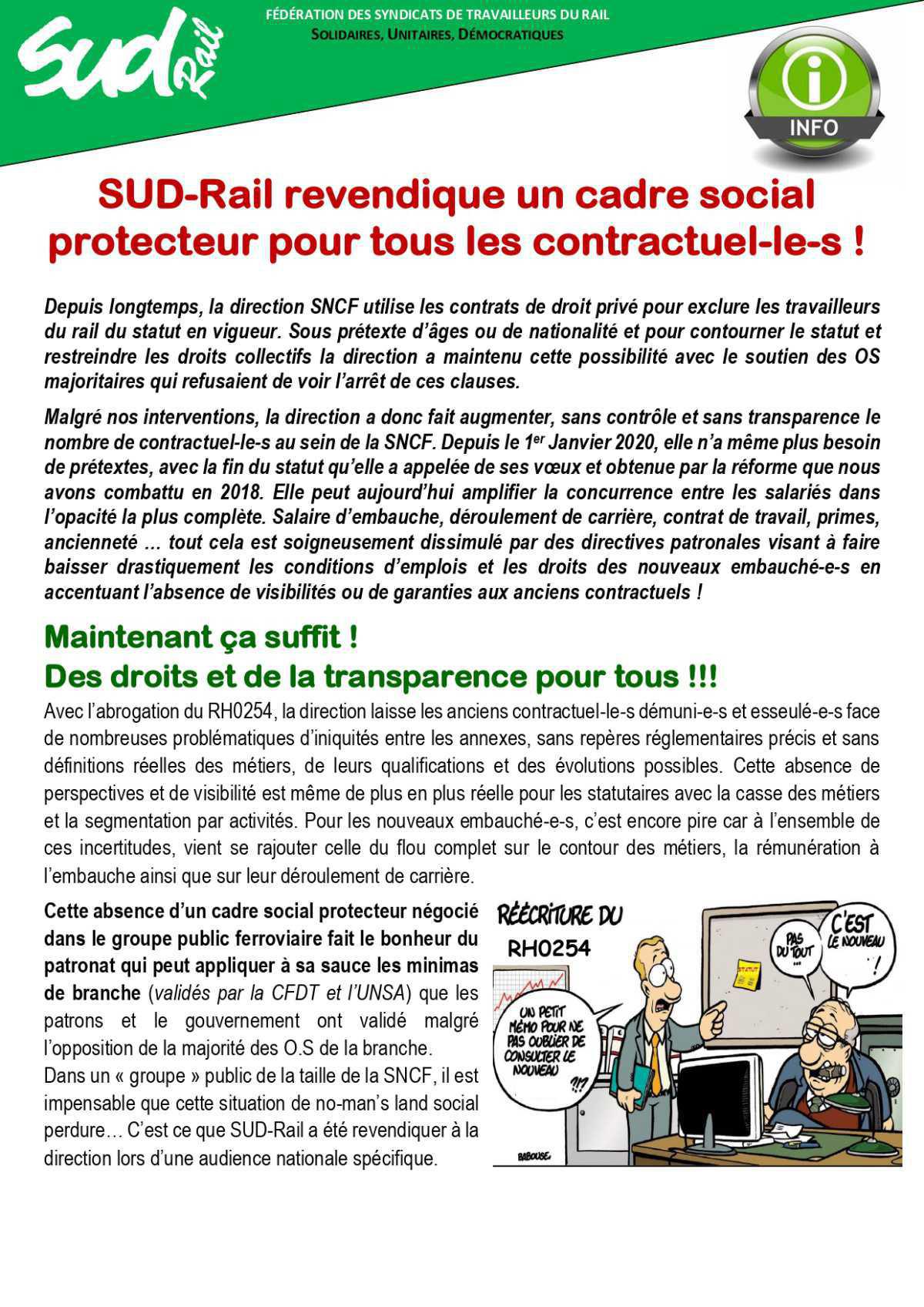 SUD Rail revendique un cadre social protecteur pour tous les contractuel-les !