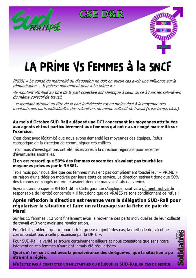 La Prime VS Femmes à la SNCF La Prime VS Femmes à la SNCF