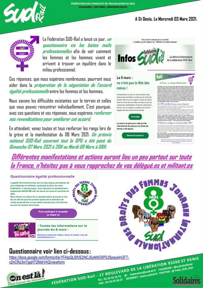 Questionnaire fédéral sur le thème du droit des femmes et de l'égalité professionnelle Femmes/Hommes Questionnaire fédéral sur le thème du droit des femmes et de l'égalité professionnelle Femmes/Hommes