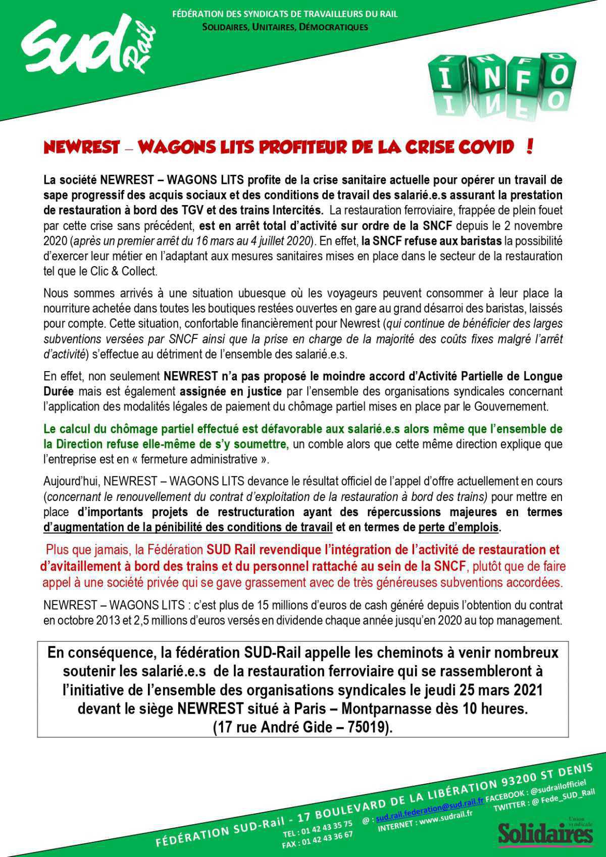 NEWREST - Wagons lits profiteur de la crise COVID !