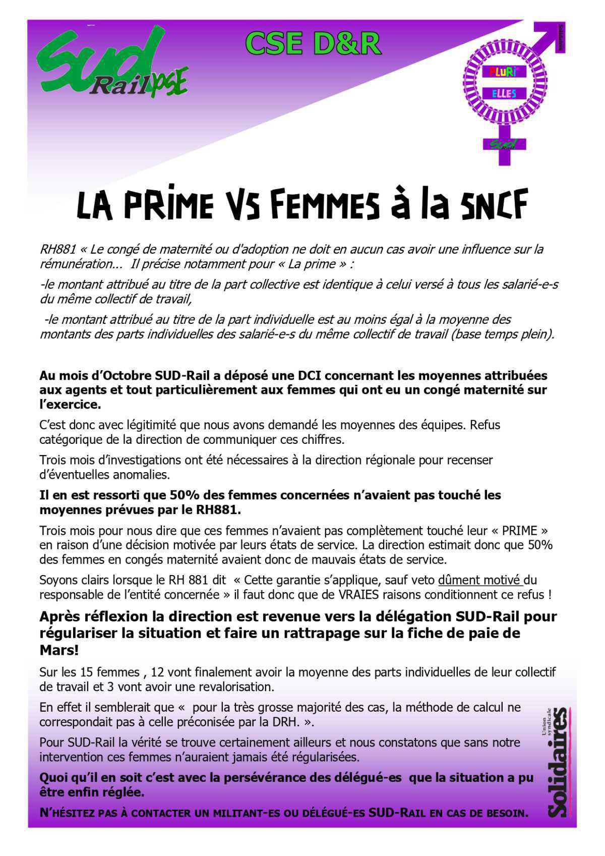 La Prime VS Femmes à la SNCF