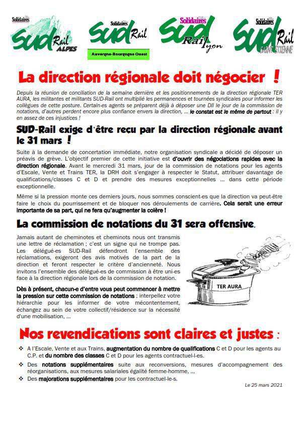 La direction régionale doit négocier ! La direction régionale doit négocier !