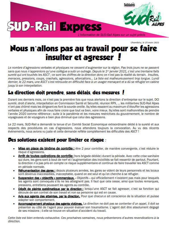 Nous n'allons pas au travail pour se faire insulter et agresser !
